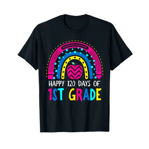 Cute 120th Day of School Teachers 1st Grade Rainbow Colorful T-Shirt