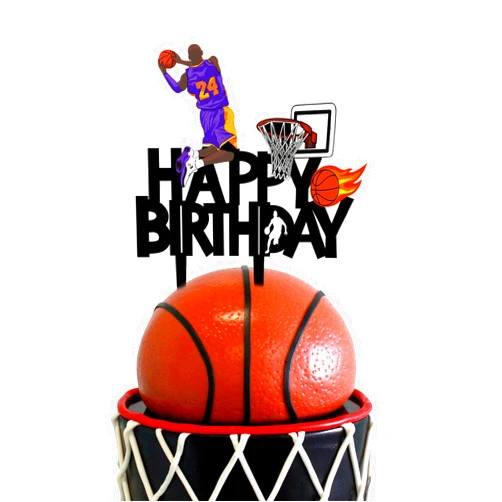 LYNHEVA Acrylic Basketball Happy Birthday Cake Topper, Basketball Themed Birthday Party Cake Decoration, Basketball Party Favor for Basketball Fans