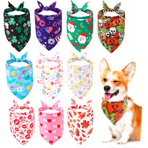 PAWCHIE Holiday Dog Bandanas 10 Packs - Pet Triangle Scarf Festival Style, Seasonal Bandanas 4th of July Dog Bandana Birthday Bandana for Small to Large Dogs Puppies Cats
