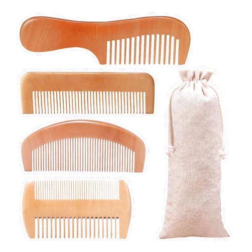 FIRSTPELLA 4 Pcs Natural Bamboo Comb Set for Women & Men - Wide Tooth Detangling, Beard & Labor Combs for Curly, Thick, Wavy Hair with Gift Bag