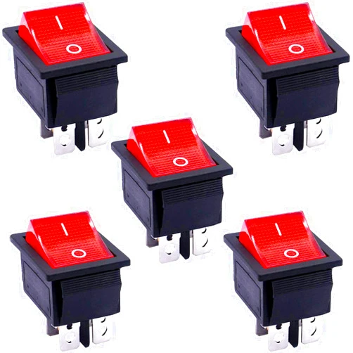 Taiss 5Pcs Rocker Switch DPST ON/Off 4 Pin 2 Position Rocker Switches 16A 250VAC/20A 125VAC with Red Light Illuminated Boat Rocker Toggle Switch for Boat KCD2-201N-R