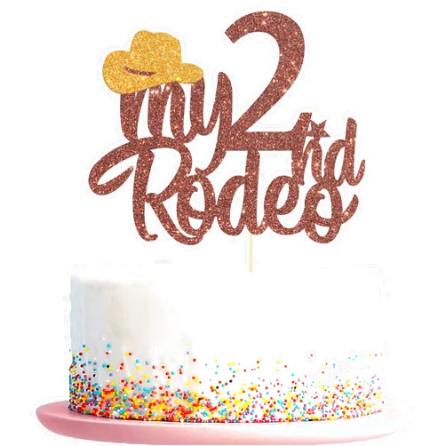 Kaakswa My 2nd Rodeo Cake Topper, Cowboy Cowgirl Theme Party Supplies, Western Kids First Rodeo Party/Baby Shower Decor, Happy 2 Years Old Birthday Party, Brown
