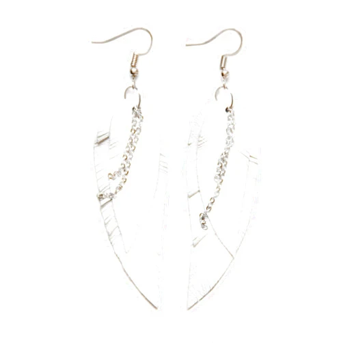 Katrinshine Small White Leather feather Earrings, layered earrings, tribal Earrings, Boho earrings, dangle earrings, long earrings