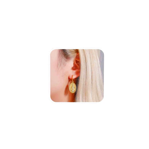 Andelaisi Boho Virgin Mary Earrings Gold Disc Coin Drop Earrings Vintage Virgin Mary Religious Earrings Medal Coin Earrings Jewelry for Women