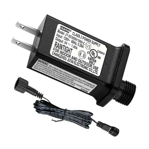 Airoads 5V1A Class 2 Power Supply Replacement Model JT-DC050V1000-C LED Transformer IP44 LED Light Controller Low Voltage Transformer for Christmas String Light Inflatable Device (5V5W 1PC)