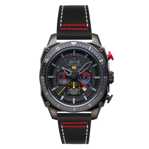AVI-8 Hawker Hunter Men's Japanese Quartz 43mm Dial Watch with Leather Strap AV-4100
