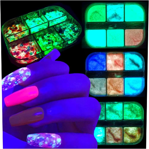 Vezocim Luminous Nail Glitter Powder, Glow in The Dark Nail Art Sequins Design, Holographic Night Fluorescent Nail Pigment Supplies for Women Girls Manicure Night Glow Decorations DIY Acrylic Nails Supplies