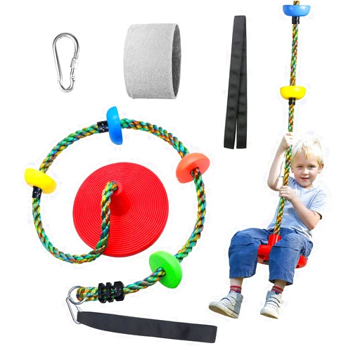 Fentin Tree Swing for Kids Backyard Single Disc Rope Climbing Swing Seat for Tree Indoor Outdoor Playground Swing Set Accessories with Thickening 4 Ft Strap-Red