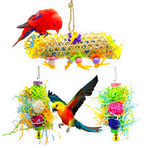 EBaokuup 3Pack Bird Chewing Toys Foraging Shredder Toy Parrot Cage Bird Loofah Hanging Toy for Cockatiel Conure African Grey Parrot