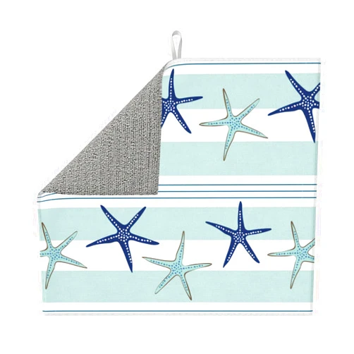 Teery-YY Coastal Starfish Pattern Navy Blue Dish Drying Mat for Kitchen Counter Decor - 16 inchx 18 inchMicrofiber Absorbent Drainer Reversible Countertops Protector Pad, Black, One Size