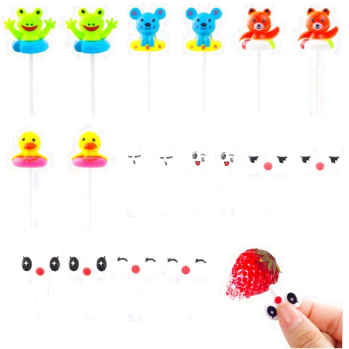 JOGILBOY 2 Sets Cute Animal Plastic Fruit Food Picks Cartoon Food Forks Salad Cake Dessert Picks Frog Bear Duck Toothpicks Mouse Food Picks Lunch Accessories for Bento Box Lunch Box Party Supplies