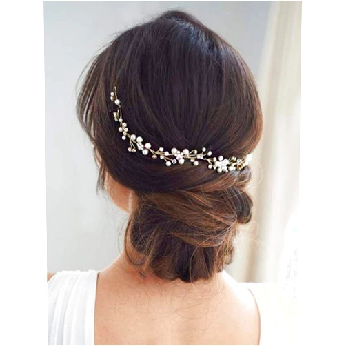 JAKAWIN Bride Rhinestone Wedding Hair Piece Crystal Flower Hair Vine Pearl Bridal Hair Accessories for Women and Girls HV176 (1 Gold)