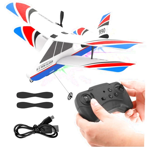 USHINING RC Planes for Kids, Remote Control Airplanes Indoor Outdoor 2.4GHz with Gyro DIY Easy to Fly RC Airplane with LED Light MPP RC Glider for Kids Beginners (White)