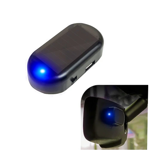 Dawfall 1 PC LED Car Solar Alarm Safety Light with USB Port, Anti-Theft Vehicle Flash Light Replacement, Universal Waterproof Automotive Warning Light Accessories for Truck SUV Car (Blue Light)