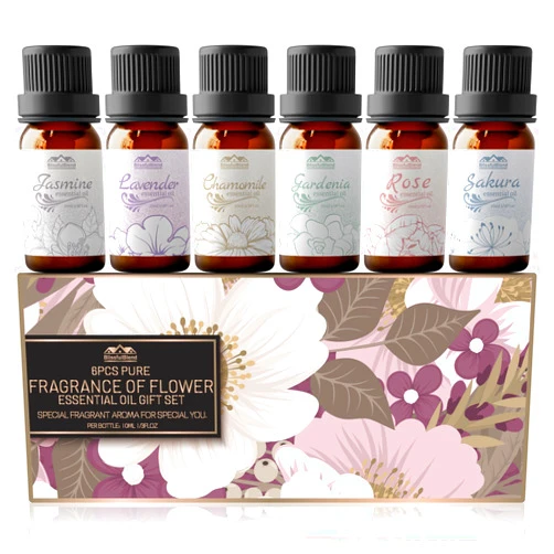 BlissfulBlend 6 Pack Aromatherapy Essential Oils Set Diffuser for Home and Car Care Lavender Jasmine Rose Chamomile Sakura Gardenia Fragrance of Spring Flower Essential Oil Gift Set for Candle Making 10ML
