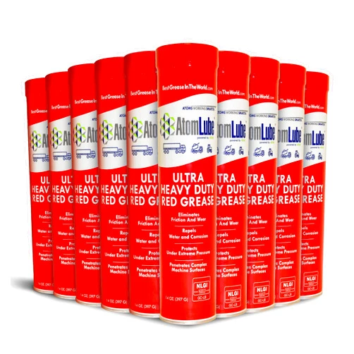 AtomLube Ultra Heavy Duty Red Grease, 10-Pack of 14 Oz. | Waterproof Lubricant & High Temp Grease for Metal Surfaces | Wheel Bearing Grease for Semi Truck Accessories