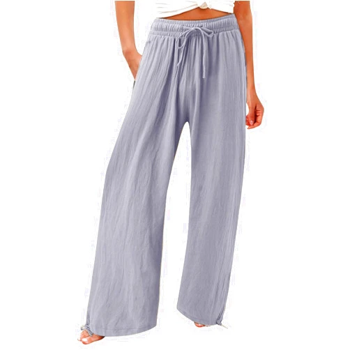 Generic Women's Cotton Linen Pants Womens Cotton Casual Loose Pants Comfy Work Pants with Elastic High Waist Casual Wide Leg Black