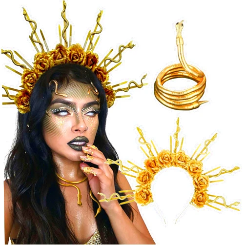 JeVenis 2 PCS Rose Medusa Headband Medusa Headdress Medusa Crown Of Snakes Corona De Medusa Womens Medusa Costume Birthday Photoshoot Props