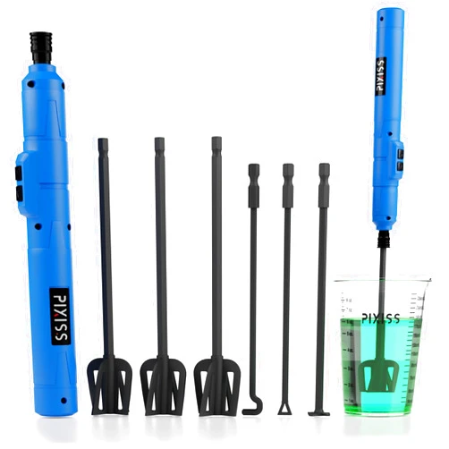 Pixiss Premium Resin Mixer - Handheld Rechargeable Epoxy Mixer, Epoxy Resin Mixer Pro Grade, Resin Stirrer for Resin, Resin Molds, Silicone Molds Mixing, Minimize Bubbles - (6 Paddles Included)
