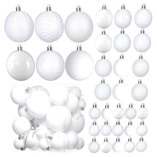 Prextex Christmas Ball Ornaments - White Christmas Ornaments Decorations | 36 pcs Xmas Tree Shatterproof Ornaments with Hanging Loop for Holiday, Wreath and Party Decorations (6 Styles in 3 Sizes)