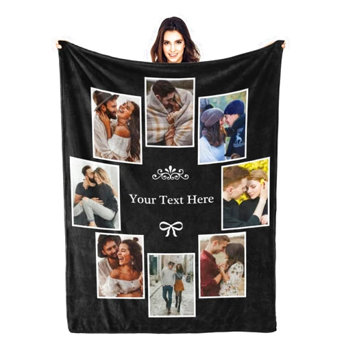 MMAOLP Custom Blanket for Couple Personalized Blanket with Photos Text Custom Blanket for Family Valentine's Day Gifts Anniversary Wedding Birthday 4 Sizes