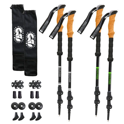 Hiker Hunger Outfitters Trekking Pole Bundle (2 Sets): Hiker Hunger Outfitters Carbon Fiber Trekking Pole Set with Aluminum Hiking Pole Set - Backpacking Gear, Camping Gear Must Haves, Walking Sticks for Women M
