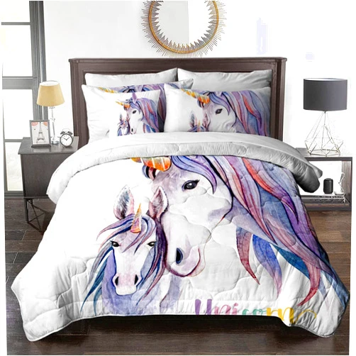BlessLiving Girls Unicorn Comforter Set, 8 Piece Bed in a Bag, Mom Unicorn and Baby Unicorn Bedding Sets, Lightweight Comforter Set for Full Bed (Comforter, Sheets, Pillowcase, Sham & Cushion Cover)