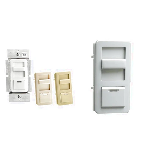 Leviton IllumaTech Dimmer Switch for 0-10V LED, Mark 7 Florescent Ballasts, IP710-DLZ, White & IllumaTech Dimmer Switch Color Change Faceplate with Locator Light, IPKIT-G, Gray