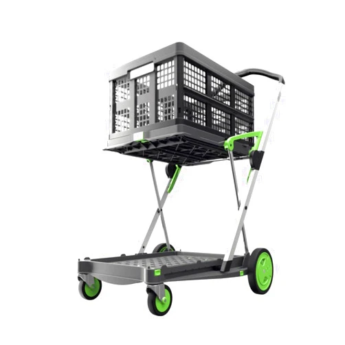 CLAX® The Original | Made in Germany | Multi use Functional Collapsible carts | Mobile Folding Trolley | Shopping cart with Storage Crate | Platform Truck (Green)