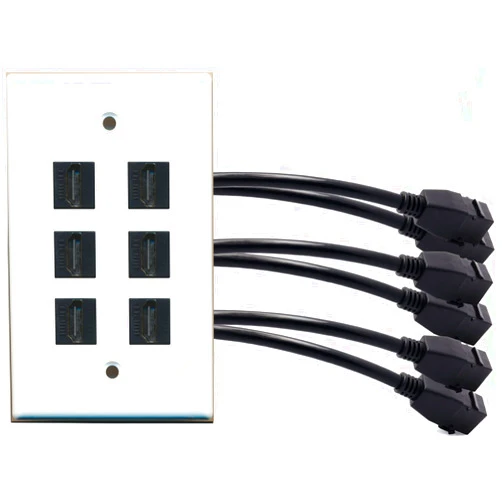 RiteAV (1 Gang Flat 6 HDMI Black Wall Plate w/Pigtail Extension Cable