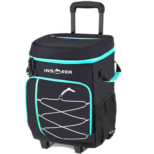 INSMEER Cooler with Wheels, Portable Rolling Cooler - 75 Cans/45L Ice Cooler, Insulated Coolers, Large Travel Cooler for Grocery Shopping
