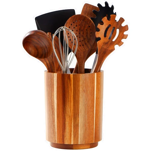 LOHONER Acacia Wood Utensil Holder for Kitchen Counter, 360° Rotating 7.2