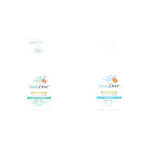 Baby Dove Sensitive Skin Care Baby Wash For Bath Time & Sensitive Skin Care Body Lotion For Delicate Baby Skin Rich Moisture With 24-Hour Moisturizer, 20 fl oz (Package May Vary)