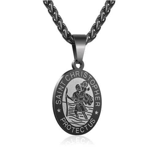 P. BLAKE Oval Saint Christopher/Michael/Joseph/Jude/Virgin Mary/Joseph/Francis/Patrick/Anthony/Benedict/Thomas Necklace for Men Women, Stainless Steel Catholic Patron Pendant with Chain 24 Inches