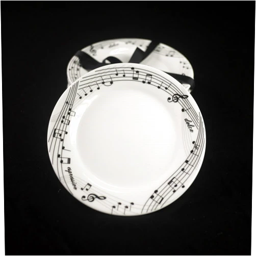 Jiallo EGV23-420 Ceramic Dessert Plate Set of 4 - Music Notes Design 6'