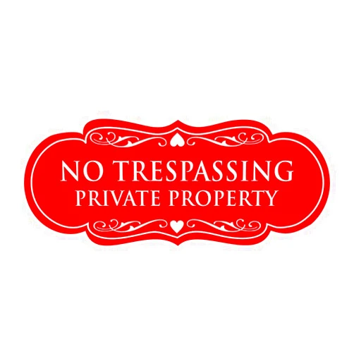 Signs ByLITA Designer No Trespassing Private Property Wall or Door Sign | Durable Material and Easy Installation | Security Sign for Property (Red) - Small (2 Pack)