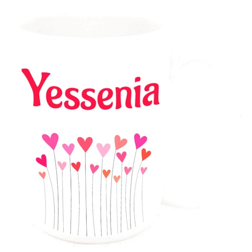 Bouncing Brick Designs Yessenia Coffee Mug - Personalized Ceramic Hearts Cup with Name, Custom Mug, Customized Birthday/Christmas Gift, Holiday Present, 11 Oz