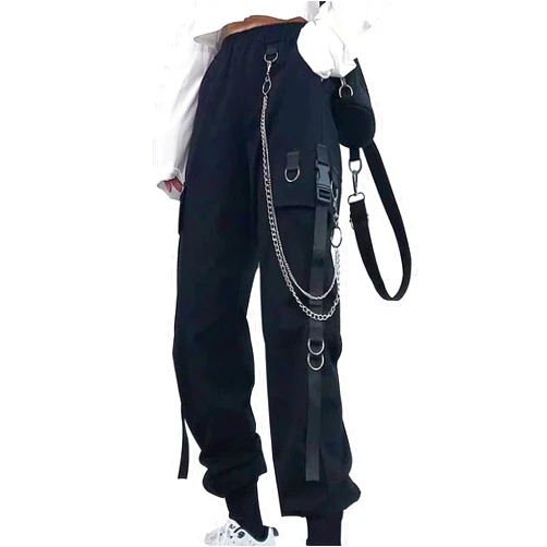 Kisswow Women's Cargo Jogger Pants Baggy Cargo Pants with Chain