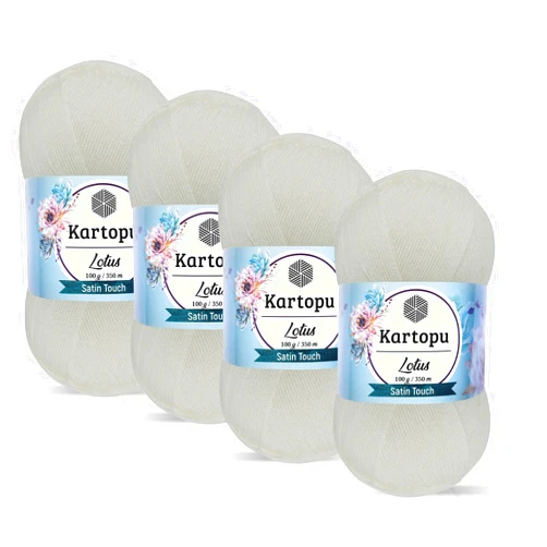 Kartopu Lotus,Satin Textured Summer Knitting Yarn,(4Balls) Each Skein(Ball) 3.53 Oz (100g),Baby Yarn (White 010)