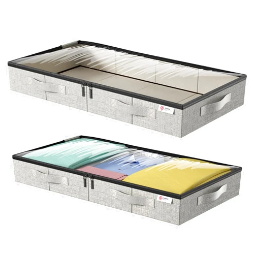 YearningHome Under Bed Storage Containers,Underbed Storage 4.5 Inches Low Profile with Sturdy Sidewalls/Bottom for Clothes, Blanket, Pillows and Shoes,Storage Organizer with Lids, Under the Bed Storage Bags 2Pack