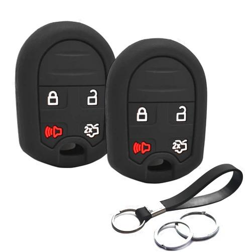 INFIPAR 2pcs Compatible with Ford Edge Escape Expedition Fusion Taurus Flex Lincoln MKZ MKX Navigator Fiesta Black Key Fob Cover Case Key Chain Protector Keyless Remote Holder 164-R8073