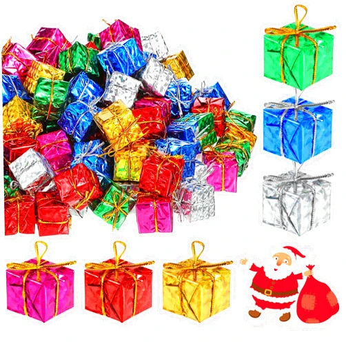 Sumind 120-Piece Assorted Color Mini Metallic Foil Wrapped Hanging Present Boxes - Shiny Colorful Christmas Boxes Ornaments Candy Box Tree Decorations for Xmas Holiday, 6 Colors