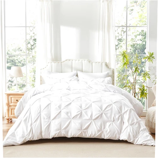 SunStyle Home Pinch Pleated Duvet Cover White 3 Pieces Twin Duvet Covers Soft Microfiber Luxury Duvet Cover with Zipper Closure & Corner Ties for All Season(1 Duvet Cover, 2 Pillow Shams)