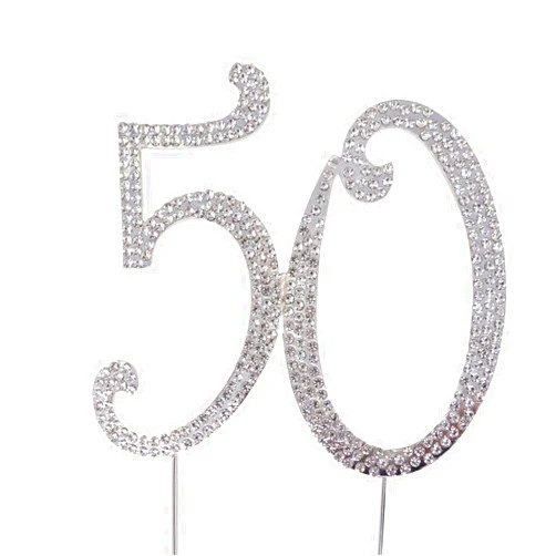 Honbay 50 Birthday Cake Topper Sparkly Bling Alloy Crystal Rhinestones Cake Topper Cake Decoration for 50th Birthday or Anniversary Party (Silver)