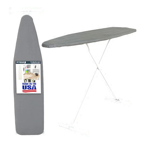 Seymour Home Products Ironing Board Full Size; Made in USA by Seymour Home Products (Solid Grey) Bundle Includes Cover + Pad | Iron Board w/Steel T-Legs Adjustable Tabletop up to 35
