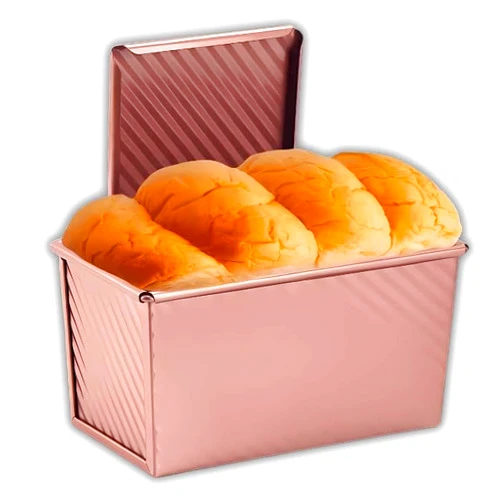 FIDZ PAN Pullman Loaf Pan with Lid, 1 lb Dough Capacity Non-Stick Bread Pan for Baking Bread, Carbon Steel Corrugated Bread Toast Box Mold with Cover for Baking Bread, Gold