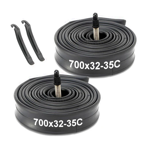 Hycline Road Bike Inner Tube: 700x25-28C/700x32-35C Inch 2-Pack Bicycle Inner Tubes FV 48mm Presta Valve, Premium Butyl Rubber Puncture Resistant Replacement Tubes with 2 Tire Levers