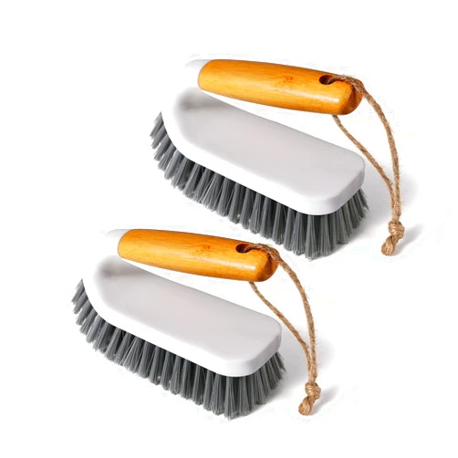 Eyliden Scrub Brush, 2 Pack Heavy-Duty Stiff Bristles Cleaning Brush, Natural Bamboo Handle, Multi Purpose Scrub Brushes for Bathroom Floor Tub Shower Kitchen Sink Carpet & Other Surface, Grey+White