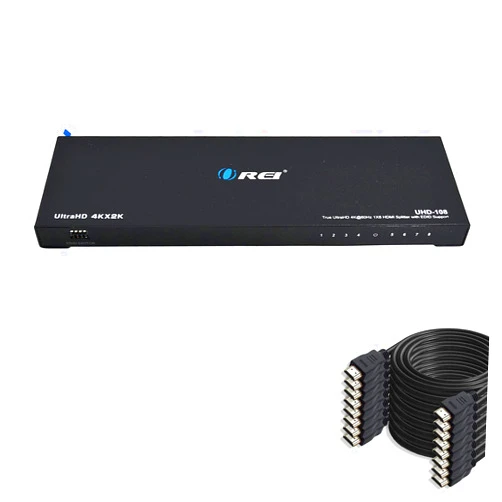 OREI 1x8 2.0 8 Ports HDMI Splitter with 8-Pack 6ft HDMI Cable Full Ultra HDCP 2.2, 4K at 60Hz & 3D Supports EDID Control
