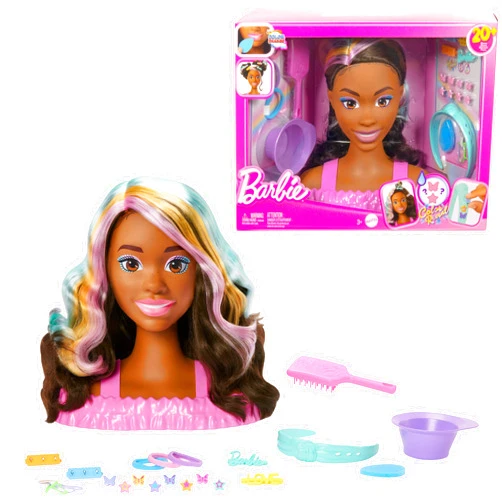 Barbie Doll Styling Head, Brown Hair with 20+ Hair Styling Accessories Including Star & Butterfly Color Change Hair Clips